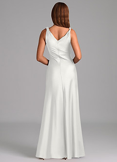 Azazie Nerine Bridesmaid Dresses White A-Line Pleated Stretch Satin Dress image5