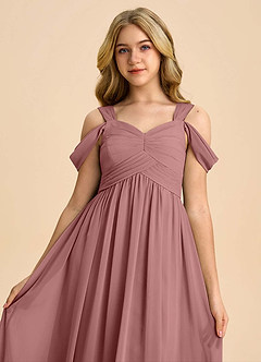 Azazie Lianne Junior Desert Rose A-Line Off the Shoulder Chiffon Dress image4
