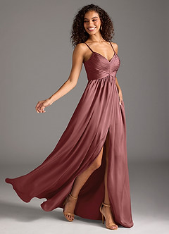 Azazie Alia Bridesmaid Dresses Amethyst A-Line Pleated Stretch Satin Dress image3