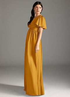 Azazie Verna Robes de demoiselle d'honneur de maternité Robe Trapèze Rayé Longueur ras du sol Satin extensible image7