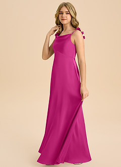 Azazie Gumdrop Junior Robe Empire en Satin extensible Plissée Fuchsia image5