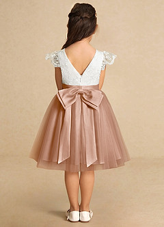 Azazie Vetty Flower Girl Dresses Ivory Champagne Rose A-Line Lace Tulle Dress image7