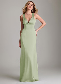 Azazie Cemion Probar vestidos en casa Vestido de Salvia Polvorienta de Satén Elástico de Corte en A image1