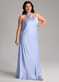 Azazie Doretta Bridesmaid Dresses Ice Mermaid Pleated Stretch Satin Dress image9