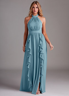 Azazie Avary Abiti da Damigella Abito A-Line in Chiffon Plissettato Blu Lunatico image3