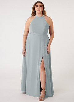 Azazie Clarice Robes de demoiselle d'honneur Robe Trapèze en Mousseline de soie Dos nu Gris Dauphin image8