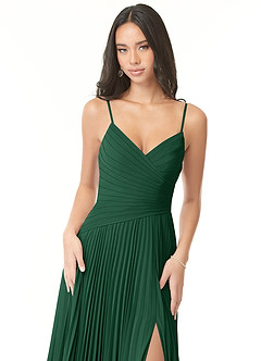 Azazie Vini Robes de demoiselle d'honneur Robe Trapèze en Mousseline de soie Col V plissé Vert Foncé image6