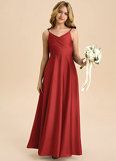 Azazie Bug Junior Robe Trapèze en Satin extensible Plissée Grenade image6