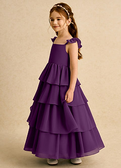 Azazie Boba vestidos de niña de las flores Vestido de Uva de Gasa de Corte En A con Escote Cuadrado image7