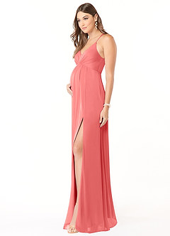 Azazie Annabelle Maternity Bridesmaid Dresses A-Line V-Neck Pleated Mesh Floor-Length Dress image4