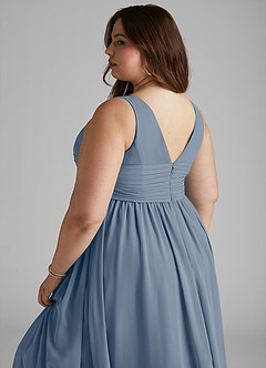Azazie Yetta Brautjungfernkleider für Schwangere A-Linie V-Hals Versammelt Chiffon Bodenlänge Kleid image12