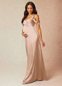 Azazie Rhea Abiti da damigella d'onore premaman Abito A-Line Plissettato a Spalla Scoperta Raso Elasticizzato Floor-Length image3