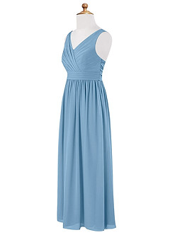 Azazie Kora Junior Steel Blue A-Line Pleated Chiffon Dress image7