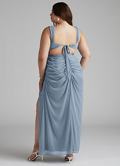 Azazie Jesaphine Bridesmaid Dresses Dusty Blue Sheath Ruched Mesh Dress image10