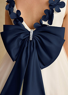 Azazie Lilli Flower Girl Dresses Ivory Dark Navy A-Line Bow Tulle Dress image6
