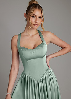 Azazie Francis At-home Try On Dresses Agave A-Line Corset Stretch Satin Dress image4