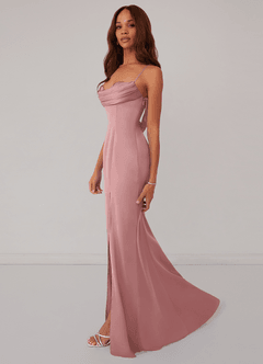Barbie ♥ Azazie Bridesmaid Dresses Dusty Rose Mermaid Corset Stretch Satin Dress image4
