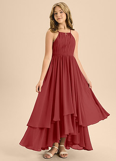 Azazie Elliora Junior Vestido de Óxido de Gasa de Corte En A con Plisado image3
