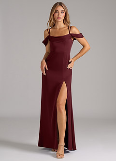 Azazie Callan Brautjungfernkleider Wandelbar A-Linie Plissee Stretch-Satin Kleid Cabernetrot image3
