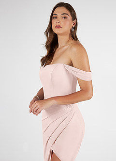 Azazie Kit Robes de demoiselle d'honneur Robe Sirène en Maille Épaule décolletée Rose Pâle image5
