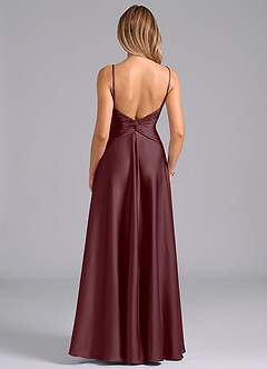 Azazie Elita Bridesmaid Dresses Sangria A-Line Pleated Stretch Satin Dress image5