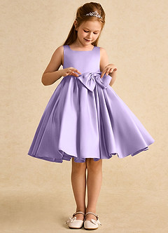Azazie Jessie vestidos de niña de las flores Vestido de Lila de Satin Mate de Corte En A con Lazo image4