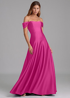 Azazie Seriana Bridesmaid Dresses Fuchsia A-Line Off the Shoulder Stretch Satin Convertible Dress image4