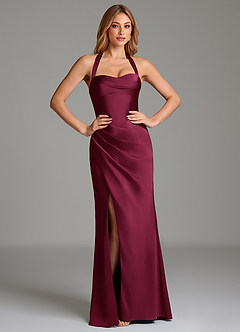Azazie Serenity Bridesmaid Dresses Burgundy Mermaid Sweetheart Neckline Stretch Satin Dress image5