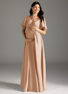 Azazie Verna Maternity Bridesmaid Dresses A-Line Ruched Stretch Satin Floor-Length Dress image3