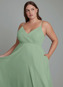Azazie Amani Bridesmaid Dresses Matcha A-Line Pleated Chiffon Dress image12