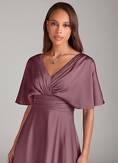 Azazie Pamela Robes de demoiselle d'honneur Robe Trapèze en Satin extensible Plissé Améthyste image5