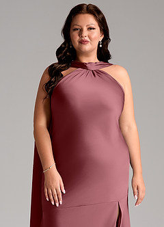 Azazie Kinsley Bridesmaid Dresses Desert Rose Mermaid Side Slit Stretch Satin Dress image13