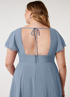 Azazie Ashika Final Sale Dusty Blue A-Line V-neck Ruched Chiffon Dress image14
