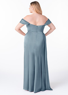 Azazie Amyra Bridesmaid Dresses Dusty Blue Sheath Off the Shoulder Stretch Satin Convertible Dress image11