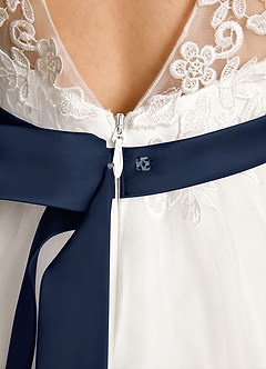 Azazie Lettie Flower Girl Dresses Ivory Dark Navy Ball-Gown Lace Dress image6