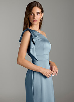 Azazie Rinna Bridesmaid Dresses Dusty Blue Mermaid Ruched Stretch Satin Dress image5