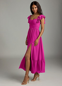 Azazie Anaya Bridesmaid Dresses Fuchsia A-Line Pleated Chiffon Dress image4