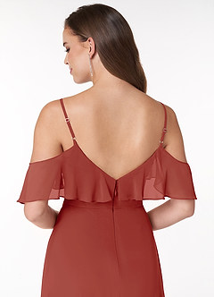 Azazie Vianna Bridesmaid Dresses Terracotta A-Line V-neck Ruched Chiffon Dress image5