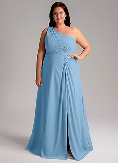 Azazie Brooke Bridesmaid Dresses Steel Blue A-Line One Shoulder Chiffon Dress image1