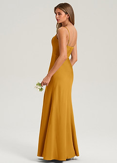 Azazie Lidia Bridesmaid Dresses Butterscotch Mermaid Side Slit Stretch Satin Dress image12