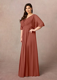 Azazie Oksana Mother of the Bride Dresses Auburn A-Line V-Neck Pleated Chiffon Dress image8