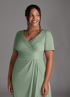 Azazie Bessie vestidos de madre de la novia Vestido de Salvia Polvorienta de Malla de Corte En A con Plisado image11