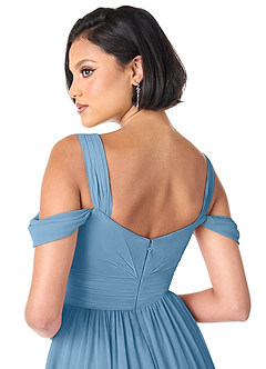 Azazie Lianne Bridesmaid Dresses Steel Blue A-Line Off the Shoulder Chiffon Dress image6