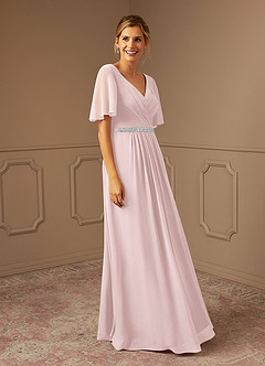 Azazie Tricia Mother of the Bride Dresses Blushing Pink A-Line V-Neck Pleated Chiffon Dress image4