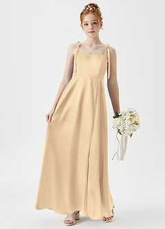 Azazie Rosey Junior A-Linie Herzausschnitt Metallischer Satin Kleid Gold image3