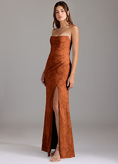 Azazie Leonis Bridesmaid Dresses Burnt Orange Sheath Strapless Floral Burnout Convertible Dress image6