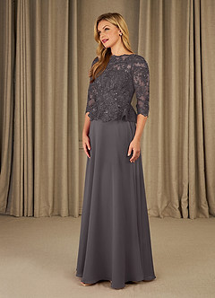 Azazie Averie Mother of the Bride Dresses Steel Grey A-Line Boatneck Sequins Chiffon Dress image3