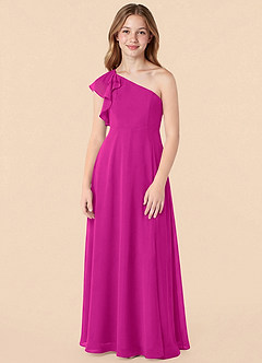 Azazie Arabella Junior Robe Trapèze en Mousseline de soie Rayé Fuchsia image4