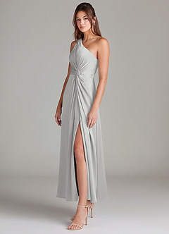 Azazie Brooke Brautjungfernkleider A-Linie One-Shoulder Stretch-Satin Kleid Silber image5