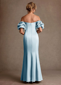Azazie Redding Mother of the Bride Dresses Sky Blue Sheath Ruched Stretch Satin Dress image2